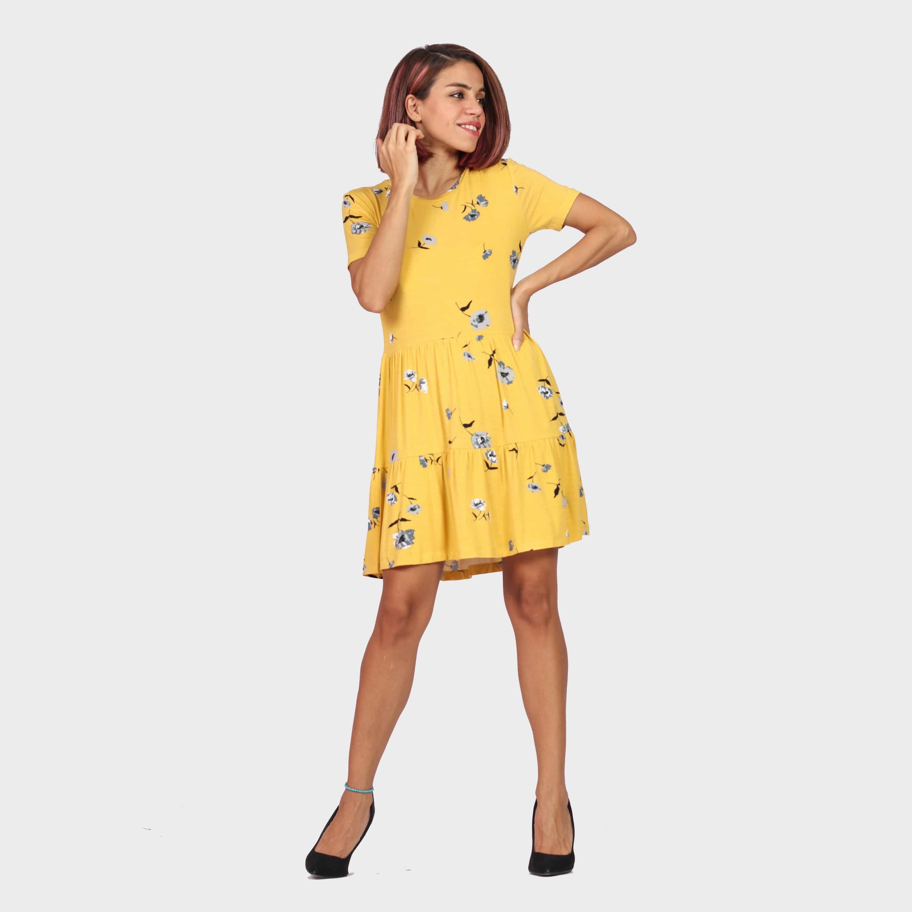 كيتشن فستان قصير مشجر نص كم