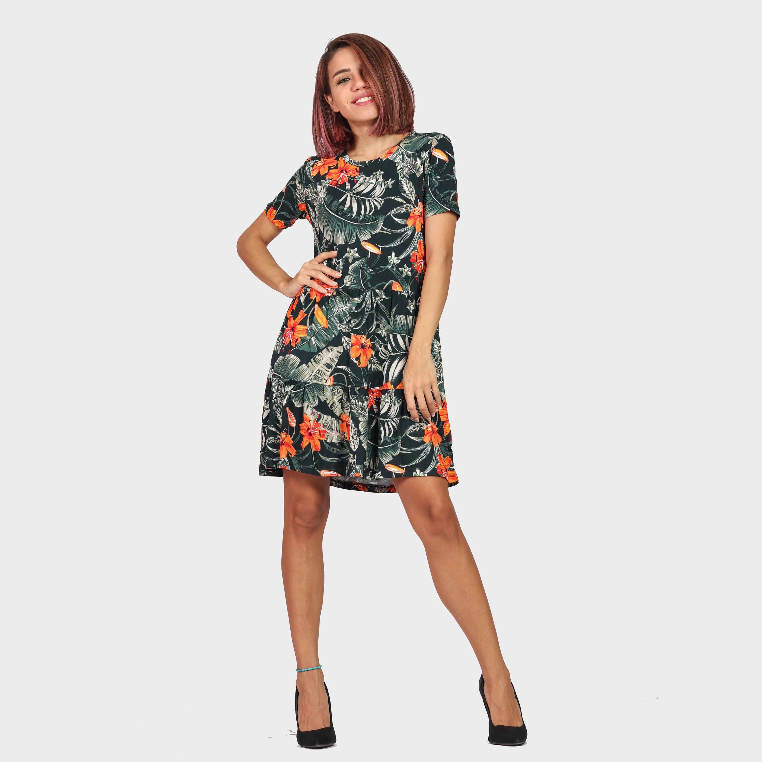 كيتشن فستان قصير مشجر نص كم