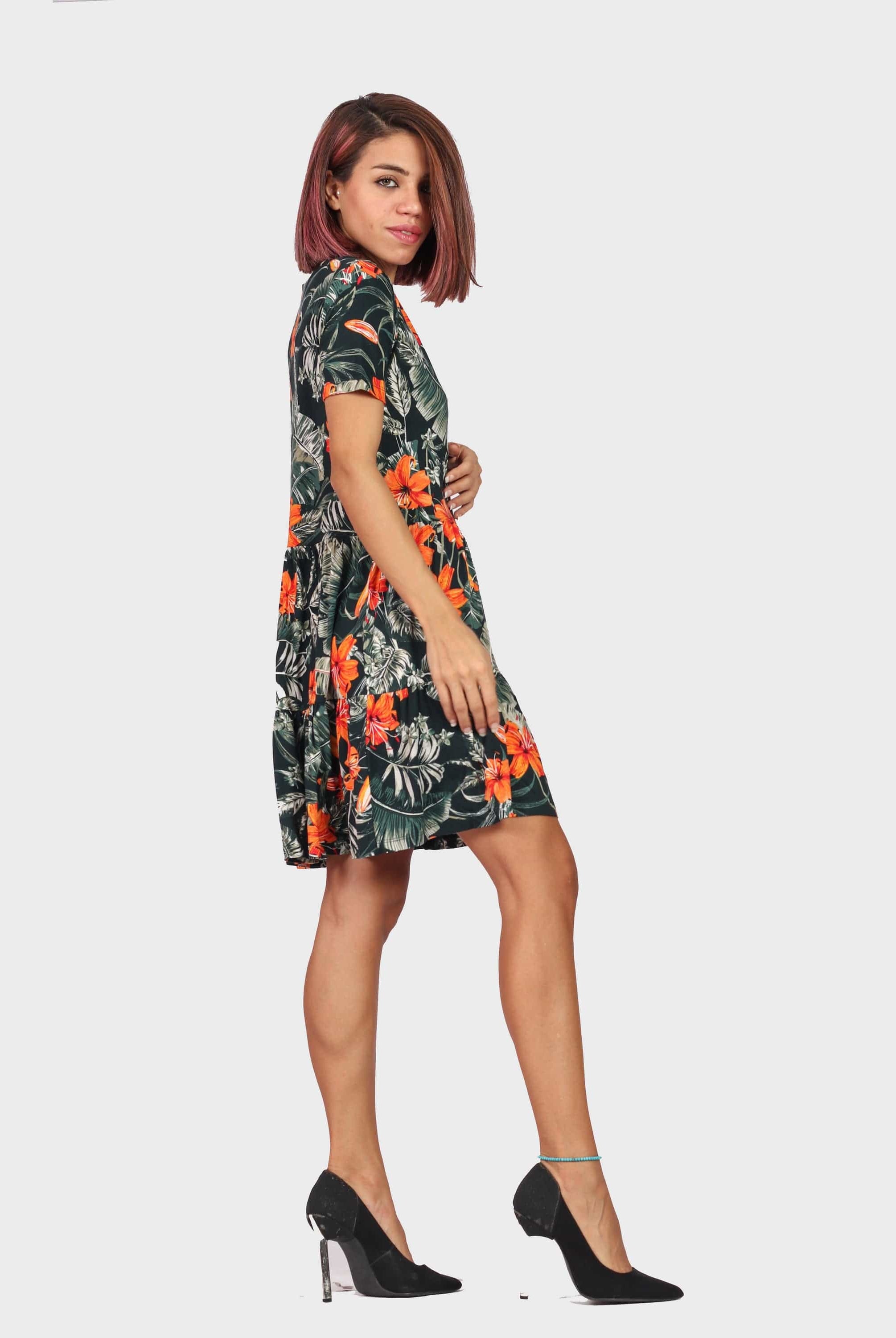 كيتشن فستان قصير مشجر نص كم