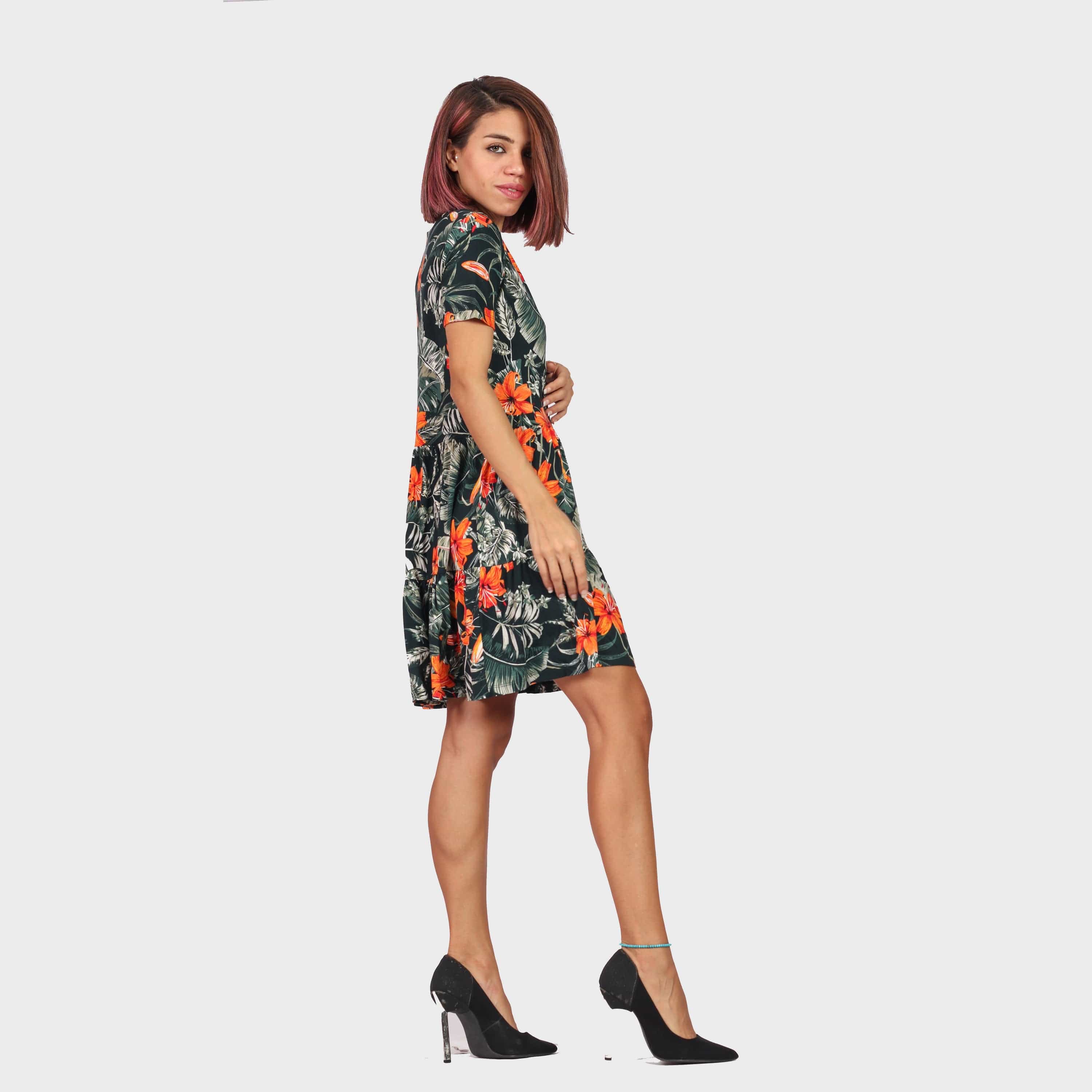 كيتشن فستان قصير مشجر نص كم