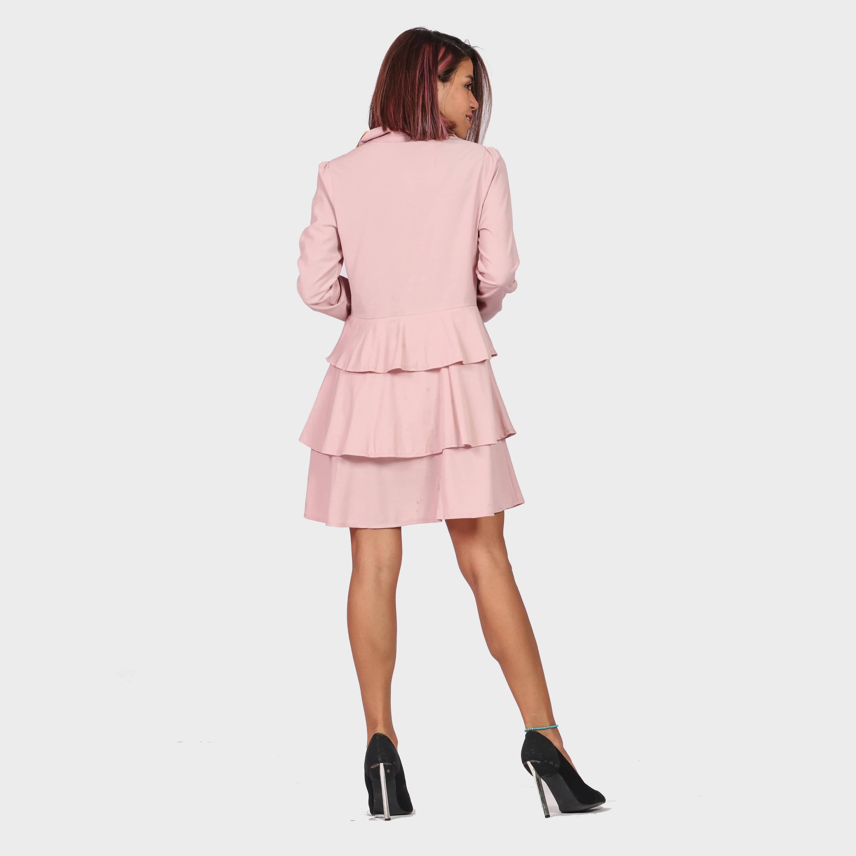 كيتشن فستان قصير طبقات صيفي مزين بأزار من الأمام