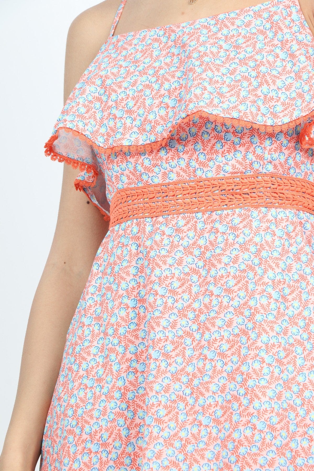 كيتشن فستان قصير نسائي مزهر بحمالات الخوخ الوردي