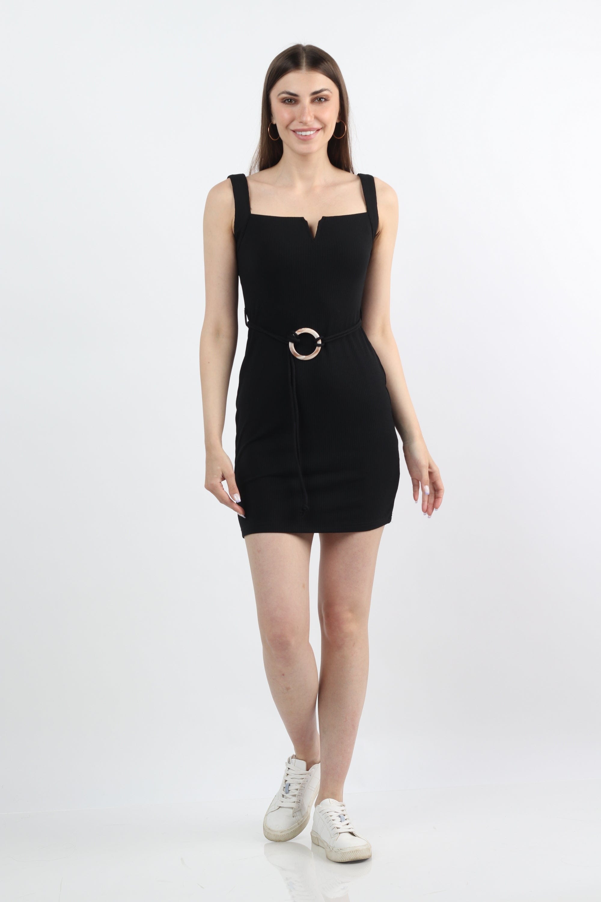 كيتشن فستان قصير سادة برباط على الخصر