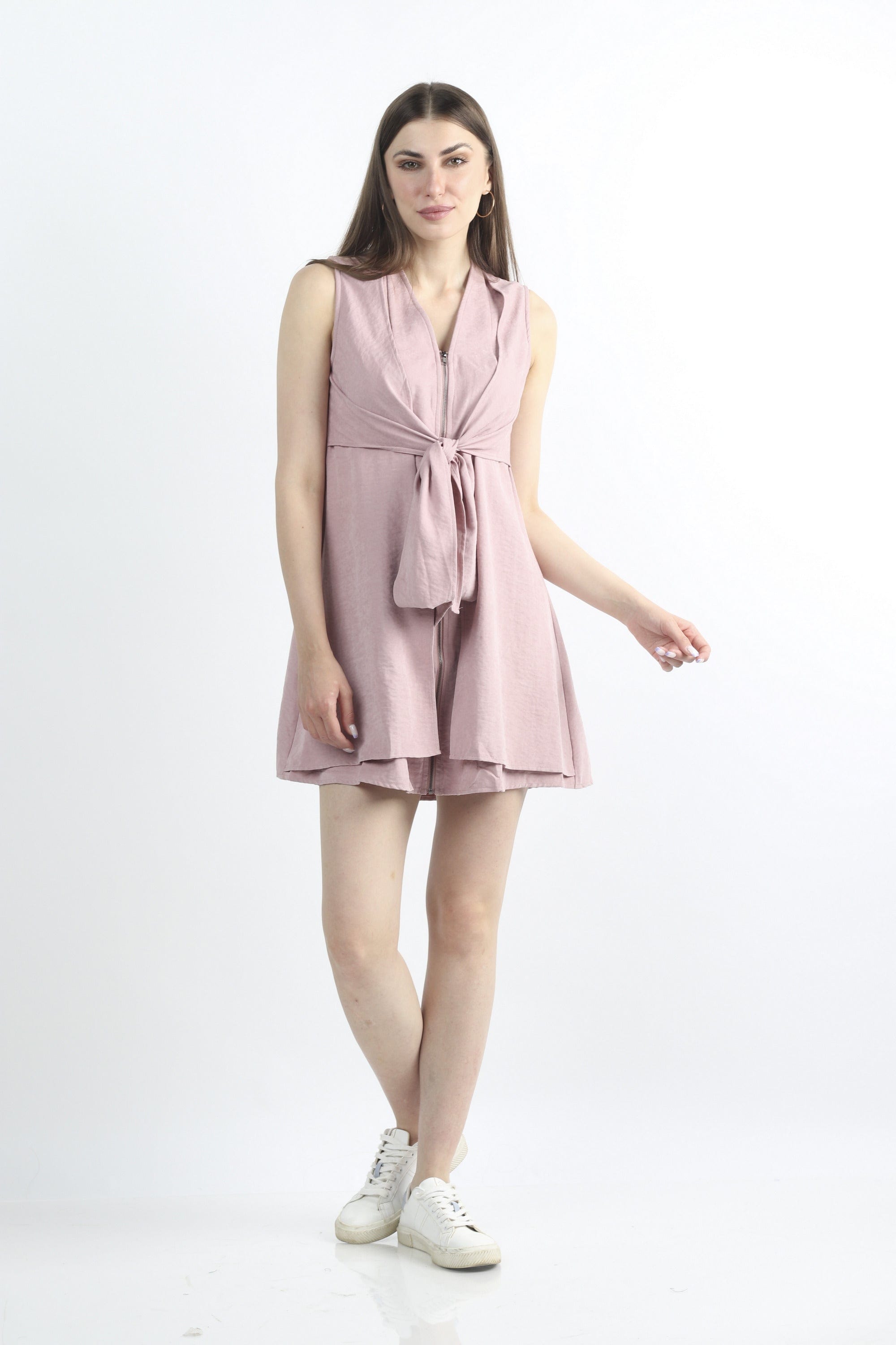 كيتشن فستان قصير سادة بسحاب على الصدر