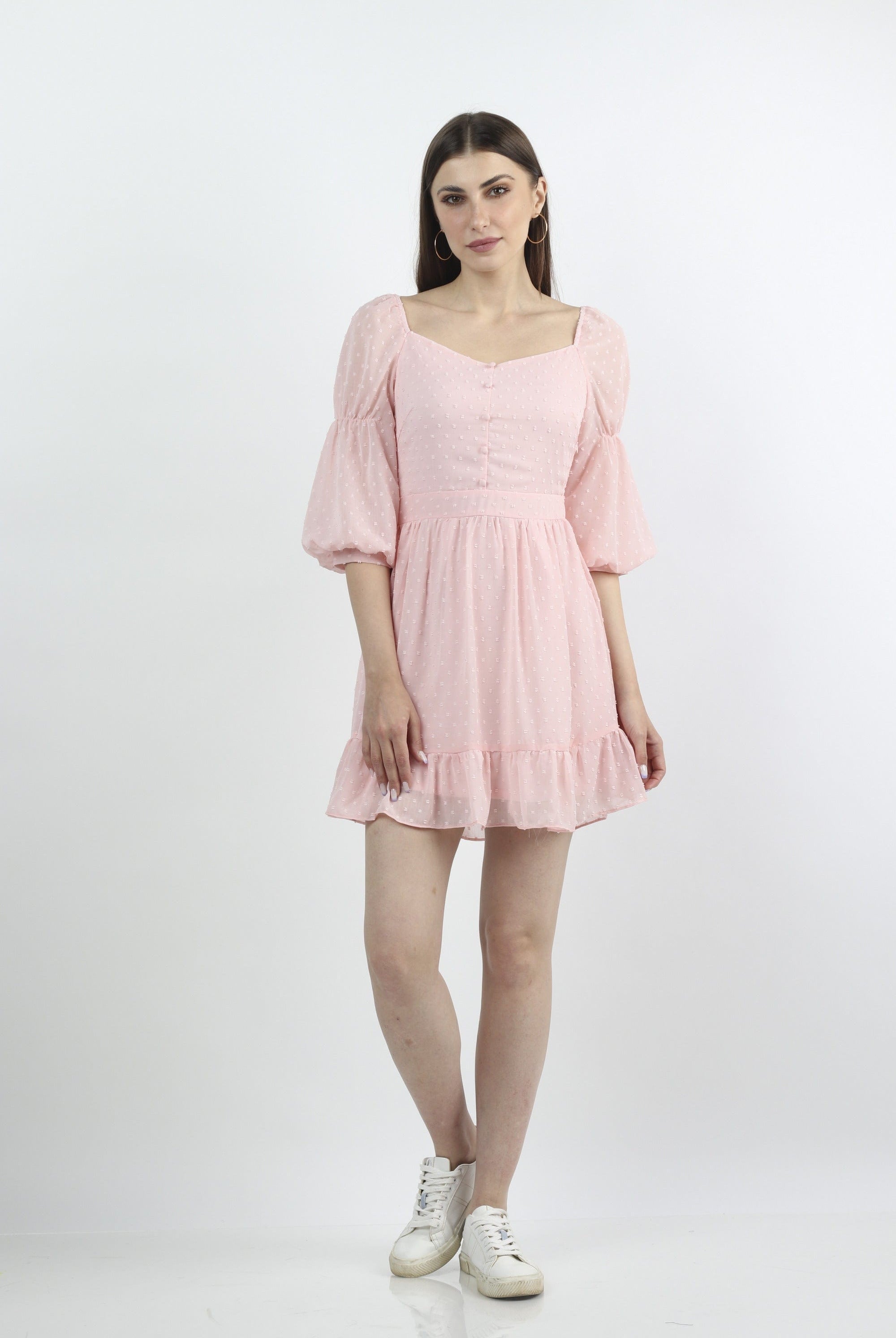 كيتشن فستان قصير نسائي سادة مزين بأزرار على الصدر