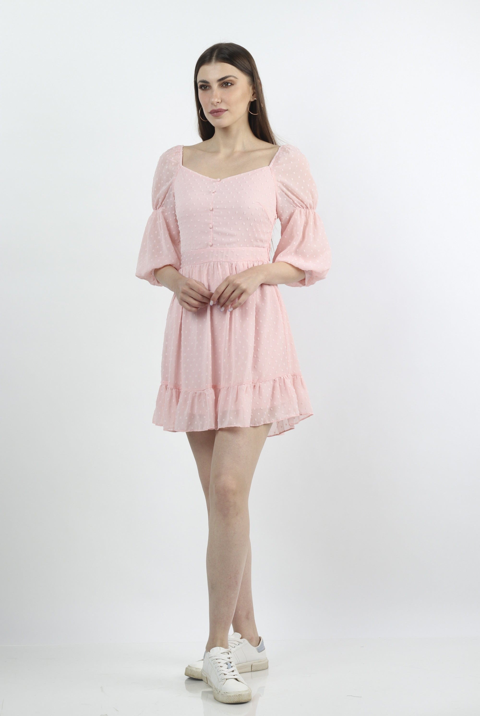 كيتشن فستان قصير نسائي سادة مزين بأزرار على الصدر