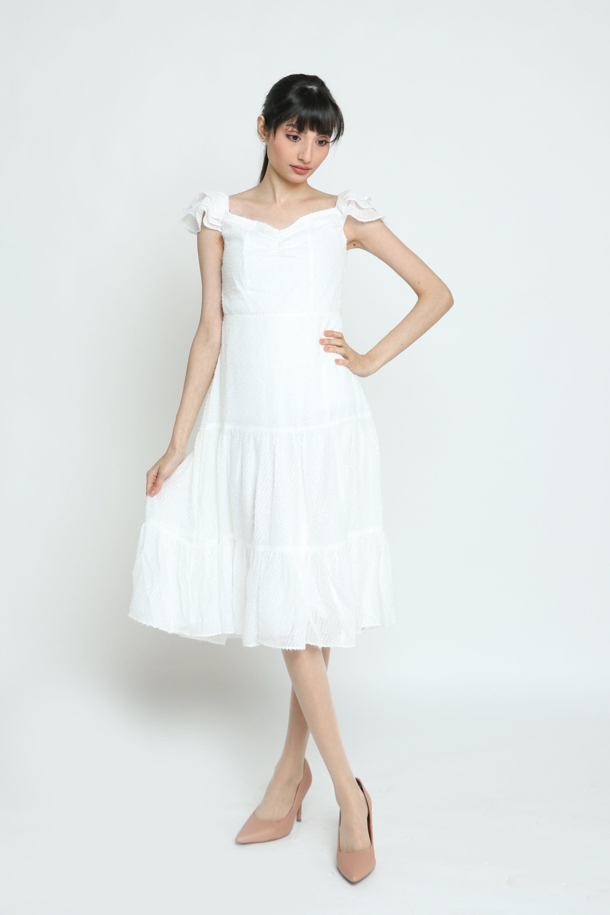 كيتشن فستان ميدي مخصر سادة حمالات