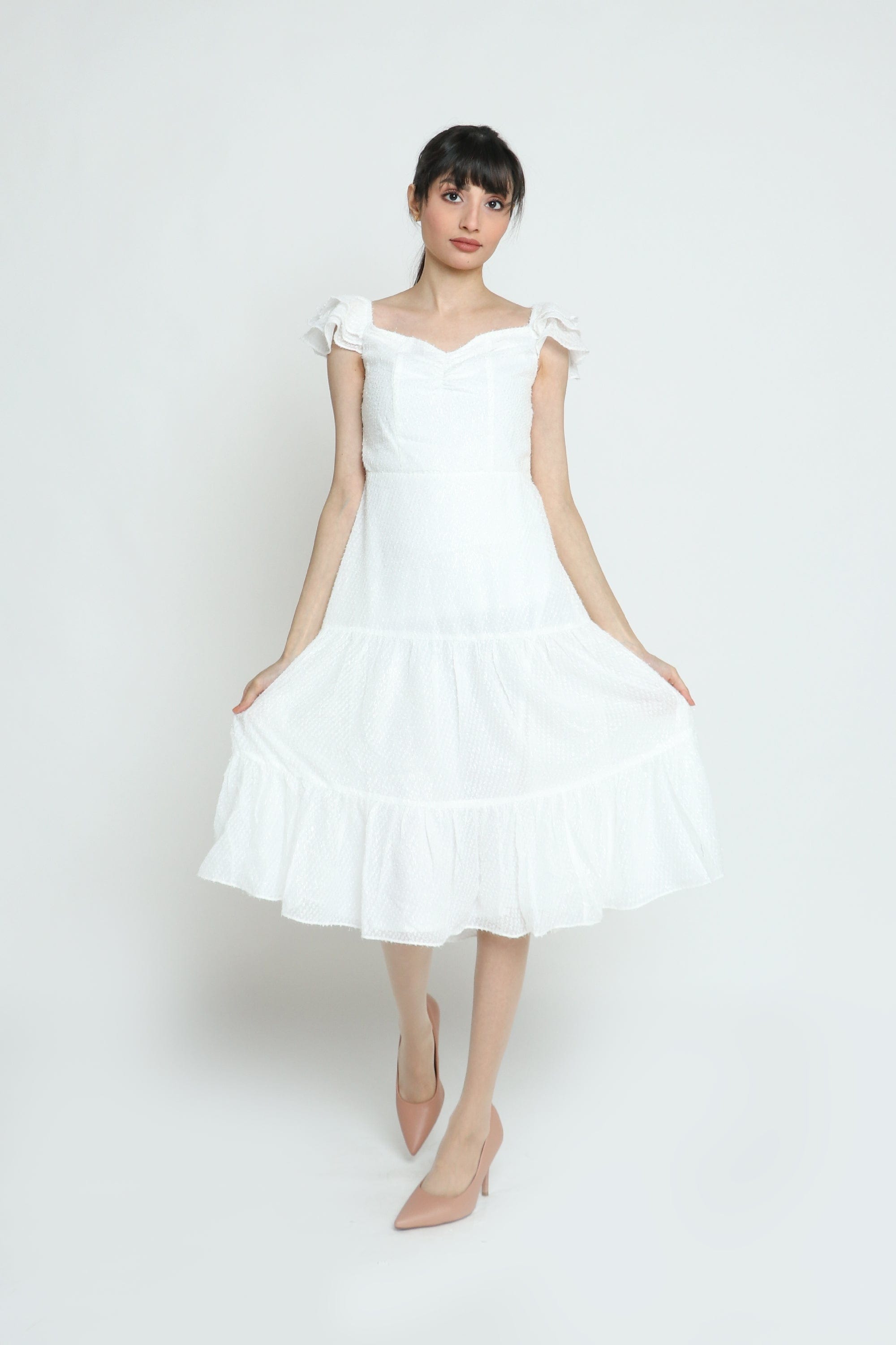 كيتشن فستان ميدي مخصر سادة حمالات