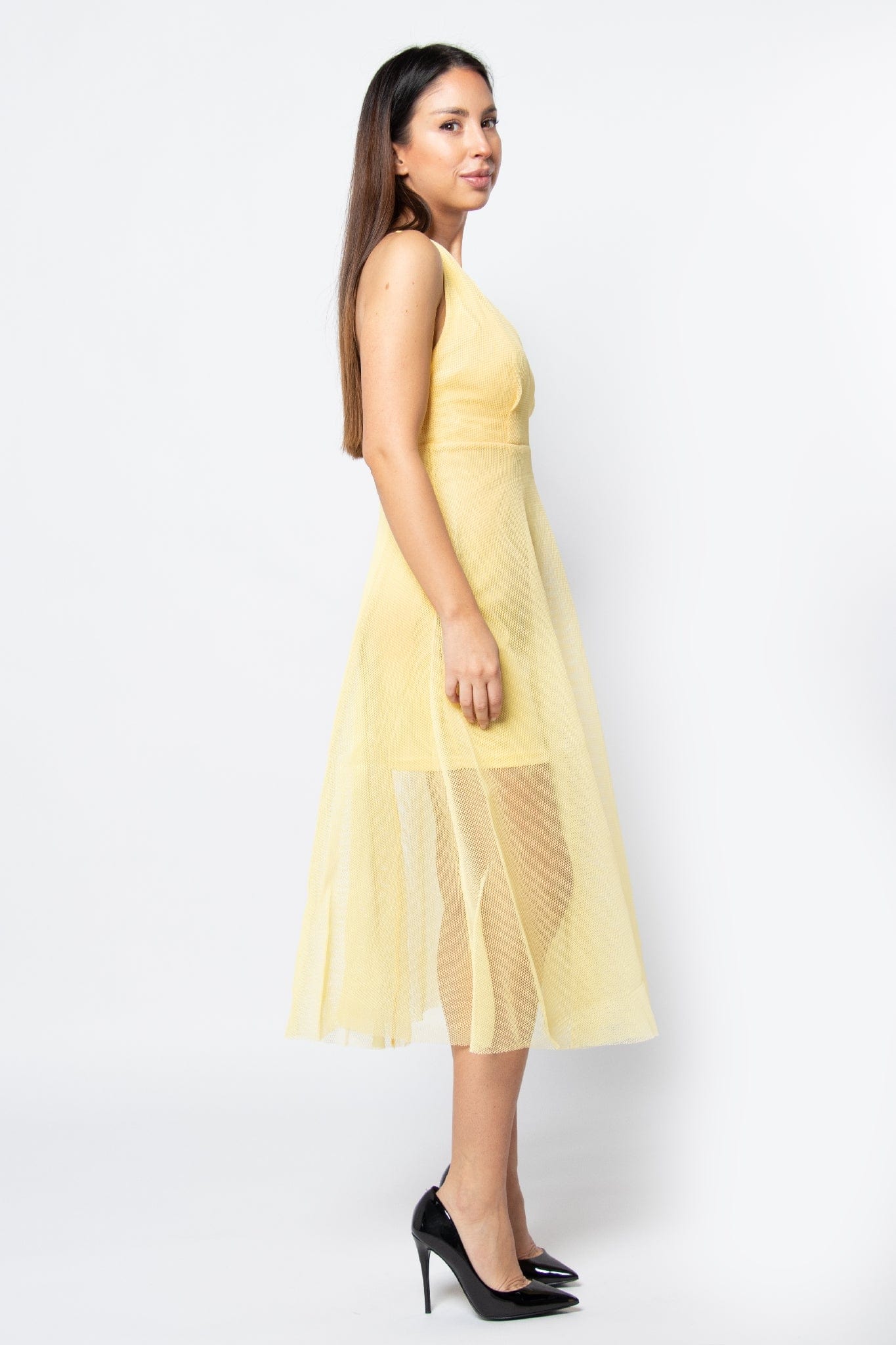 كيتشن فستان ميدي شفاف مبطن حمالات