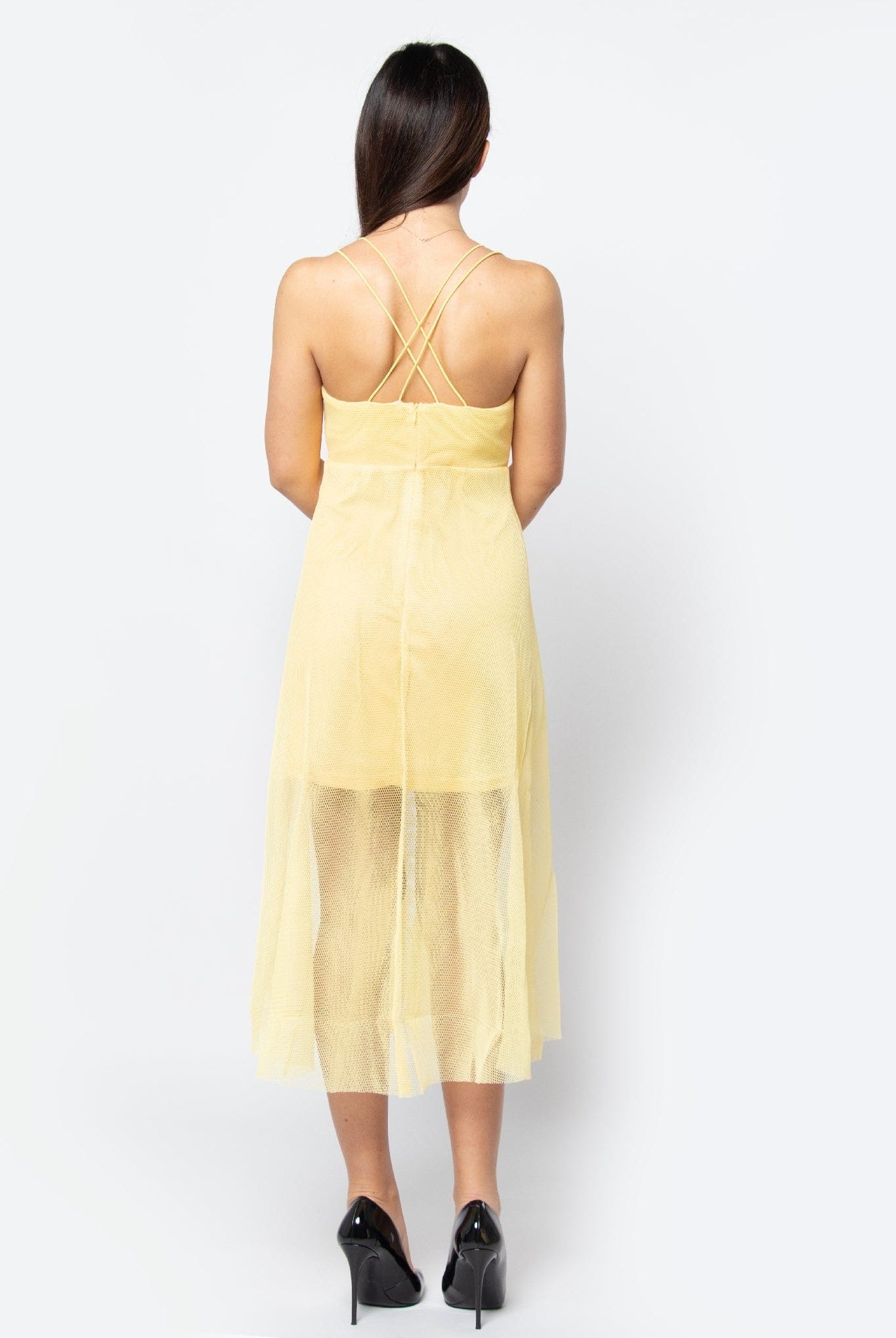 كيتشن فستان ميدي شفاف مبطن حمالات