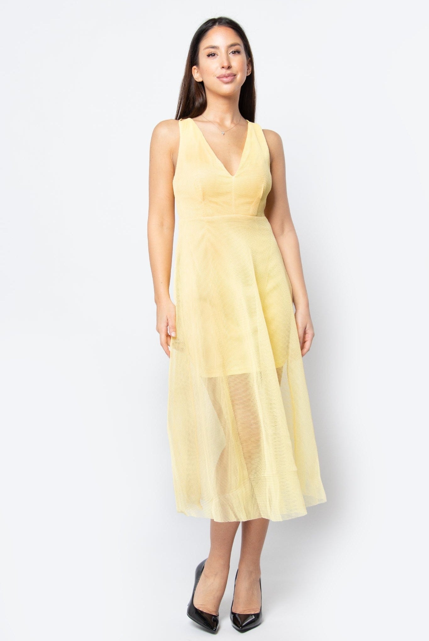 كيتشن فستان ميدي شفاف مبطن حمالات