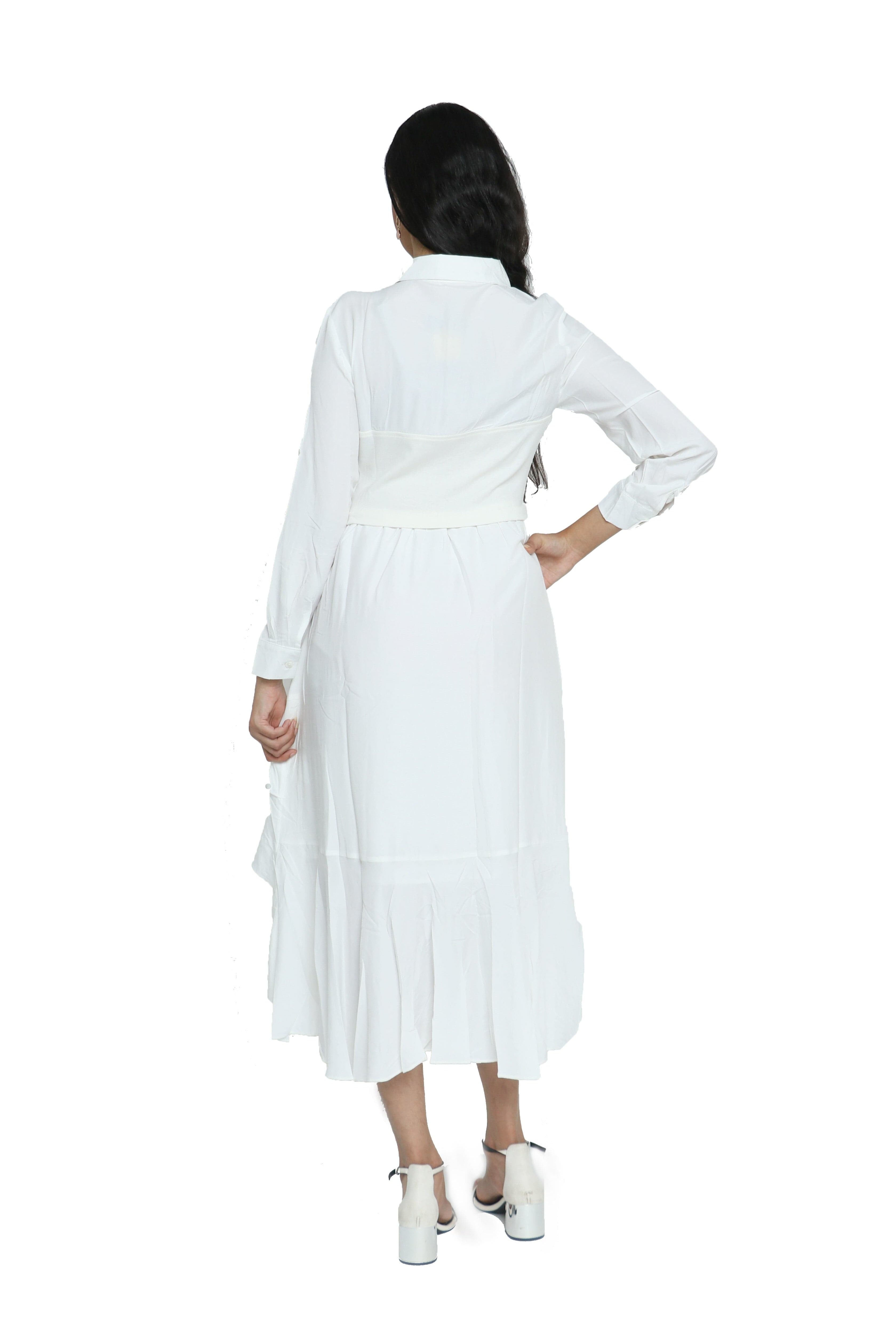 كيتشن فستان ميدي سادة كرانيش من الذيل بكم طويل