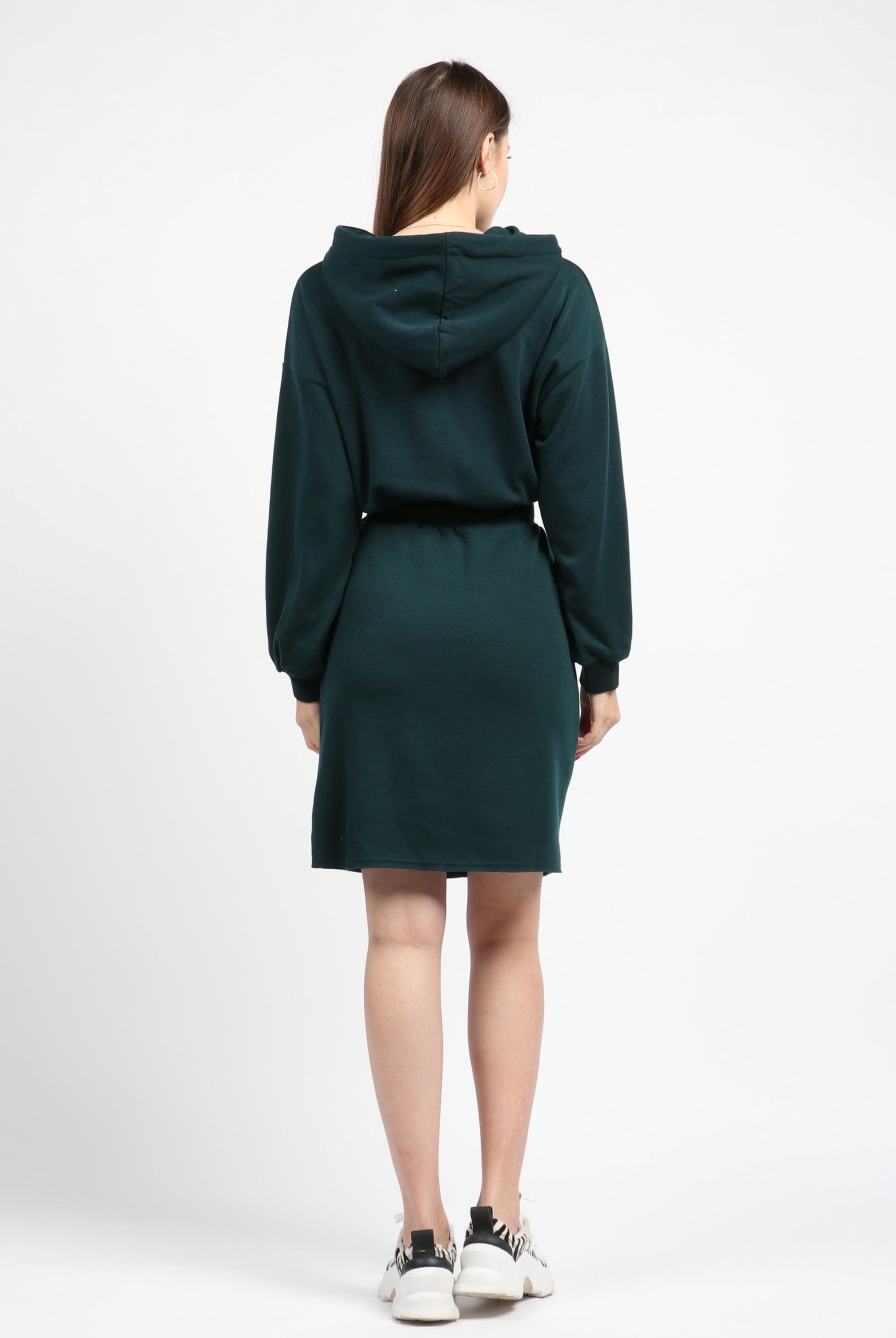 كيتشن فستان ميدي مخصر برباط على الخصر كم طويل بف زمردي