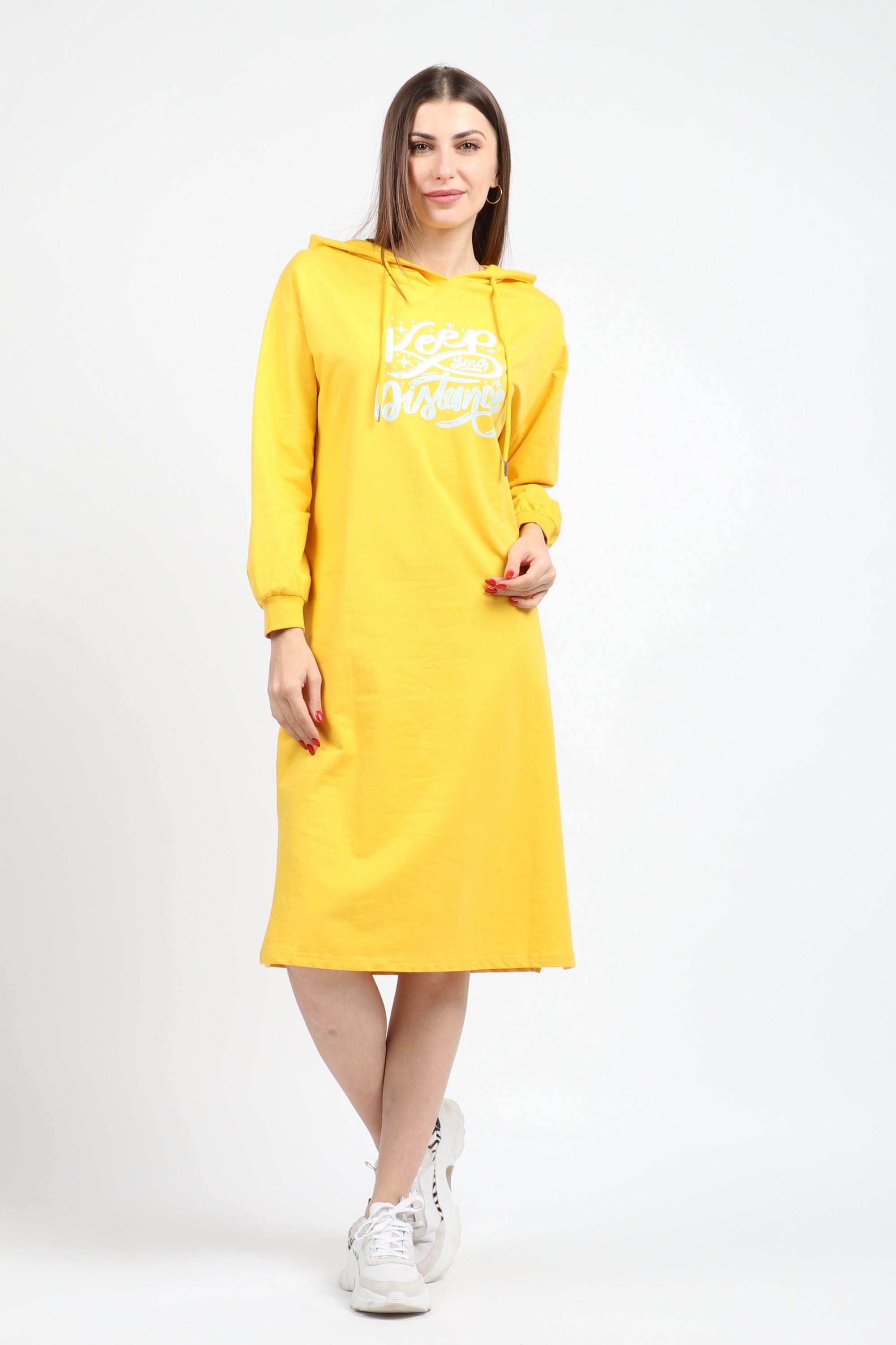 كيتشن فستان ميدي هودي بطبعة كم طويل