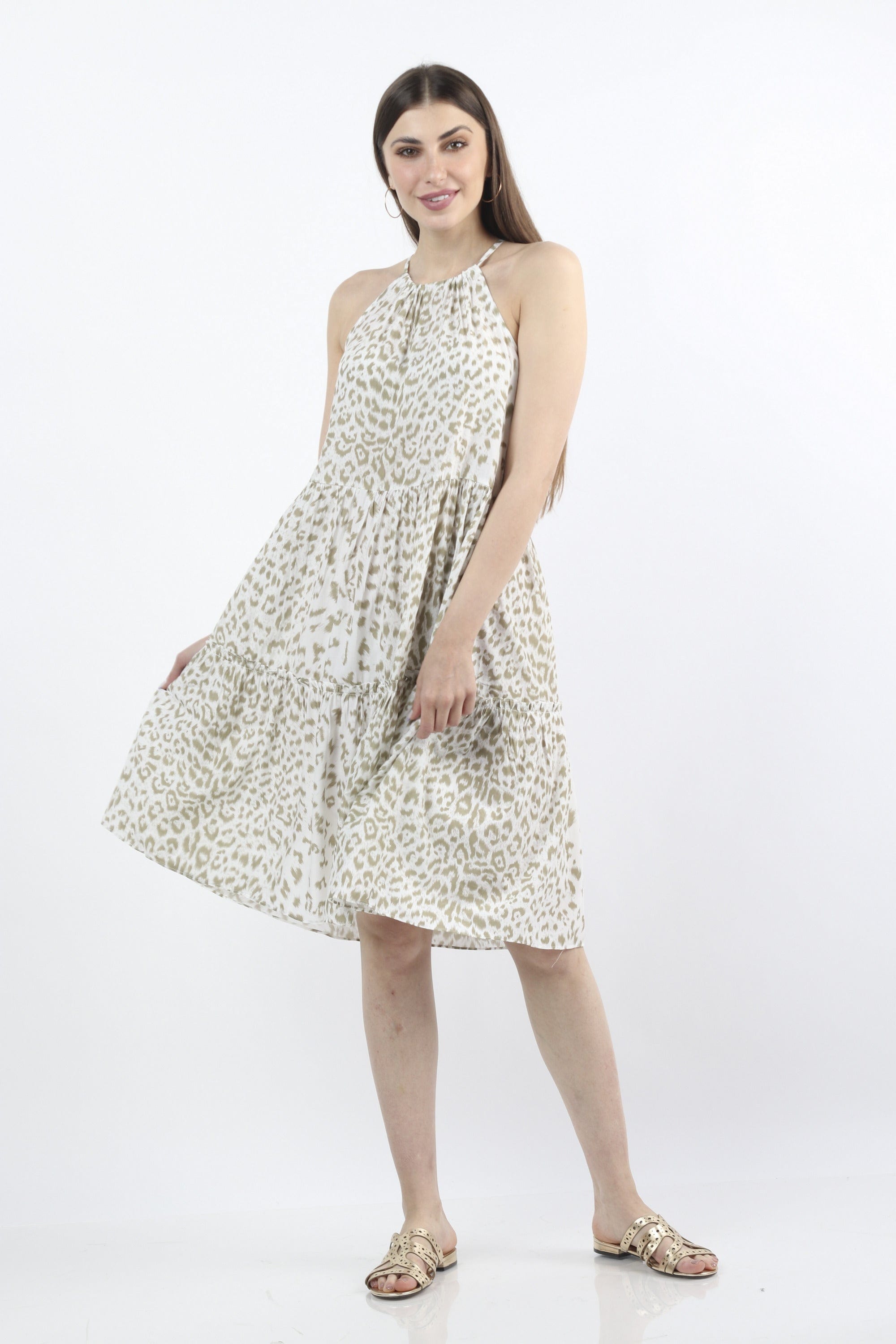 كيتشن فستان ميدي منقوش مخصر منقوش بدون أكمام