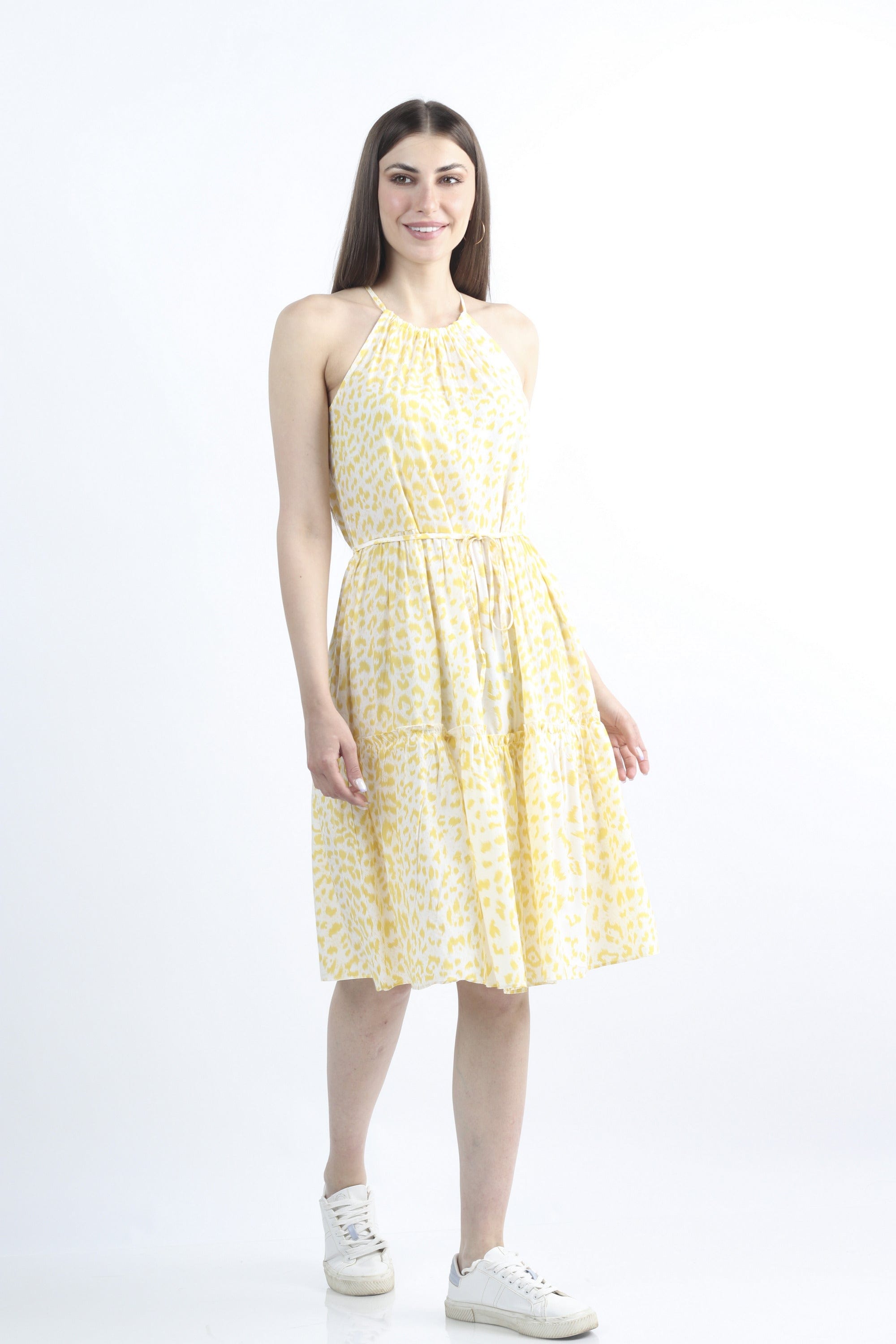 كيتشن فستان ميدي منقوش مخصر منقوش بدون أكمام