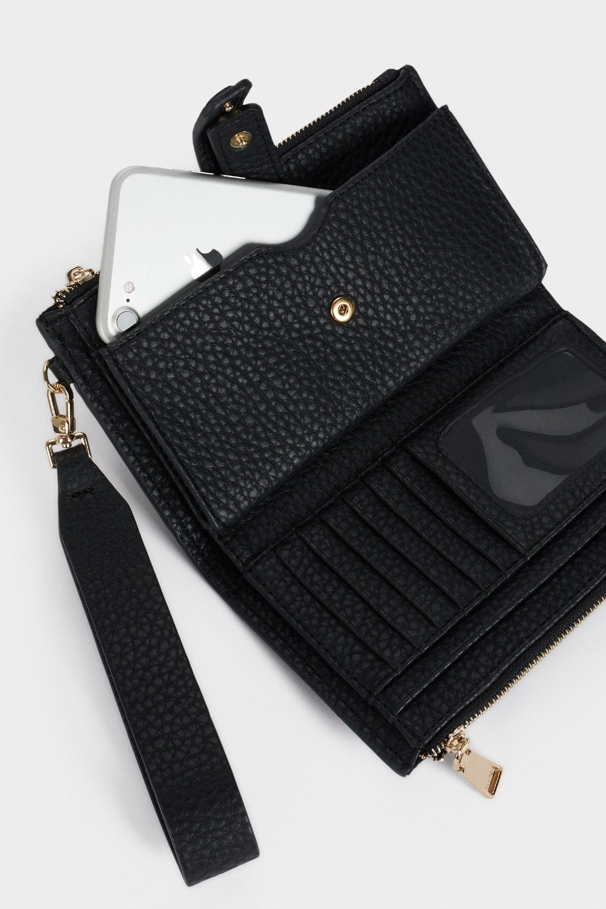 بارفوا محفظة نسائية صغيره للهاتف والبطاقات بمقبض يد صغير أسود