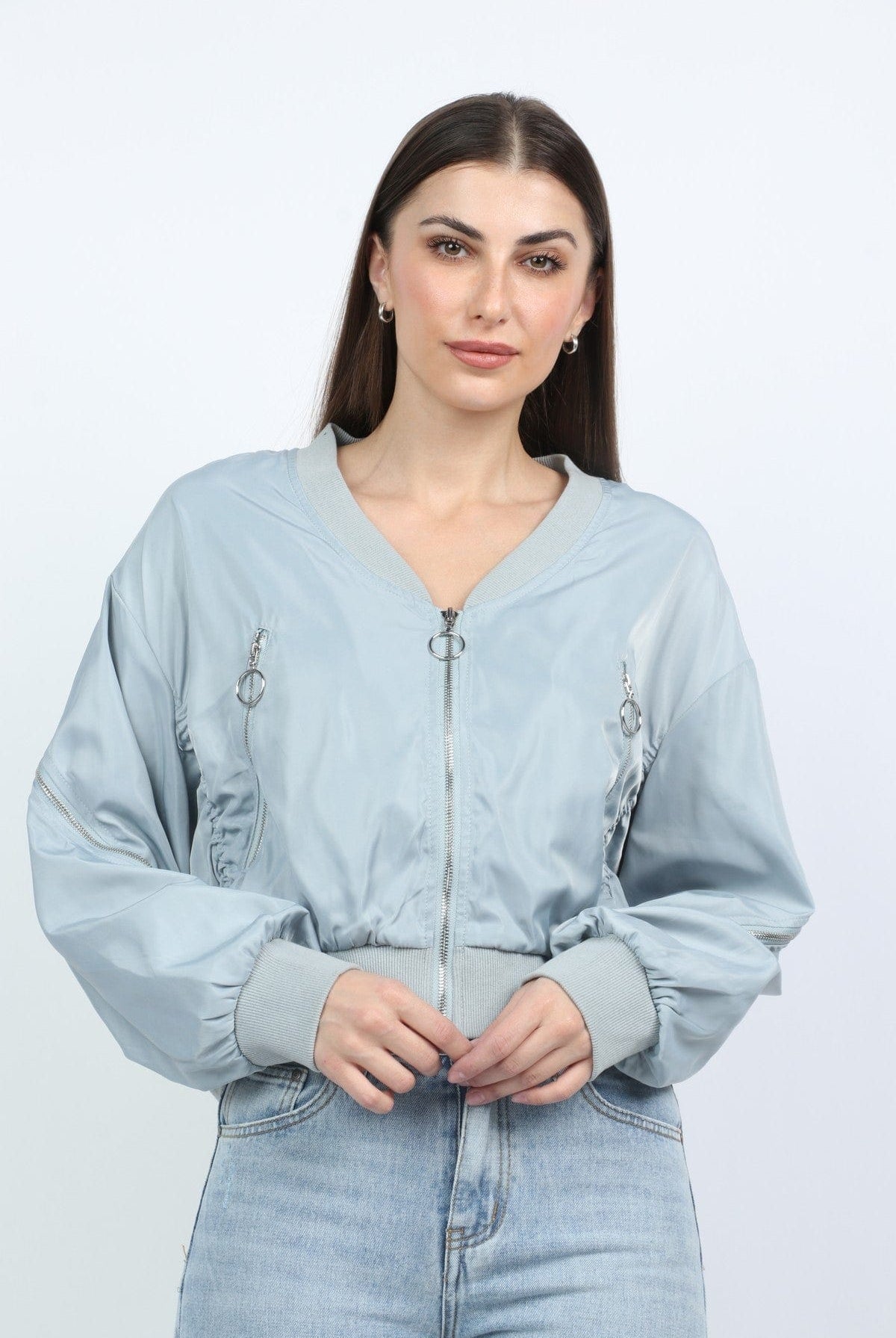 كيتشن جاكيت بوليستر بسحابات مخصر كم طويل نسائي