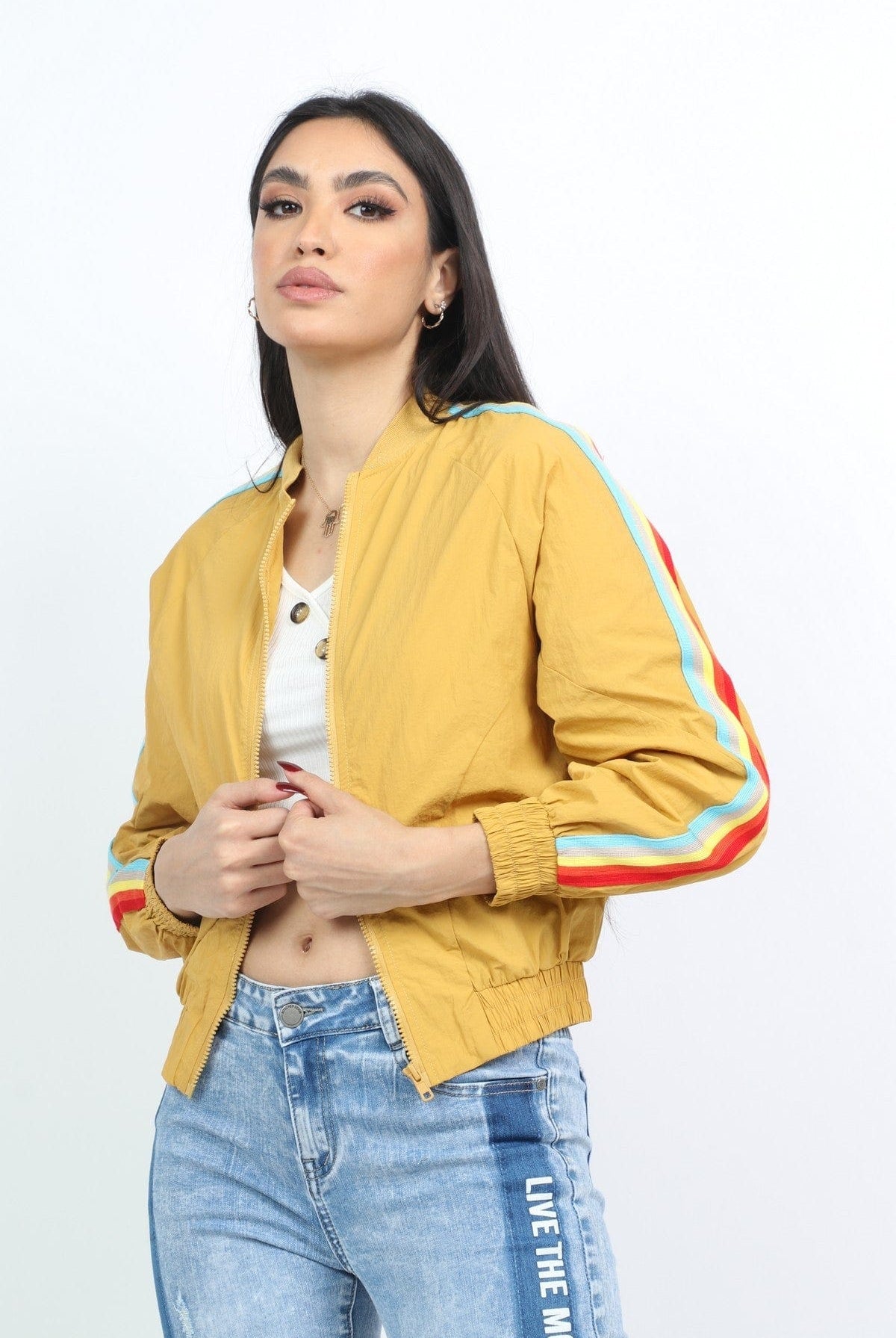 كيتشن جاكيت بوليستر كم طويل مع خطوط نسائي