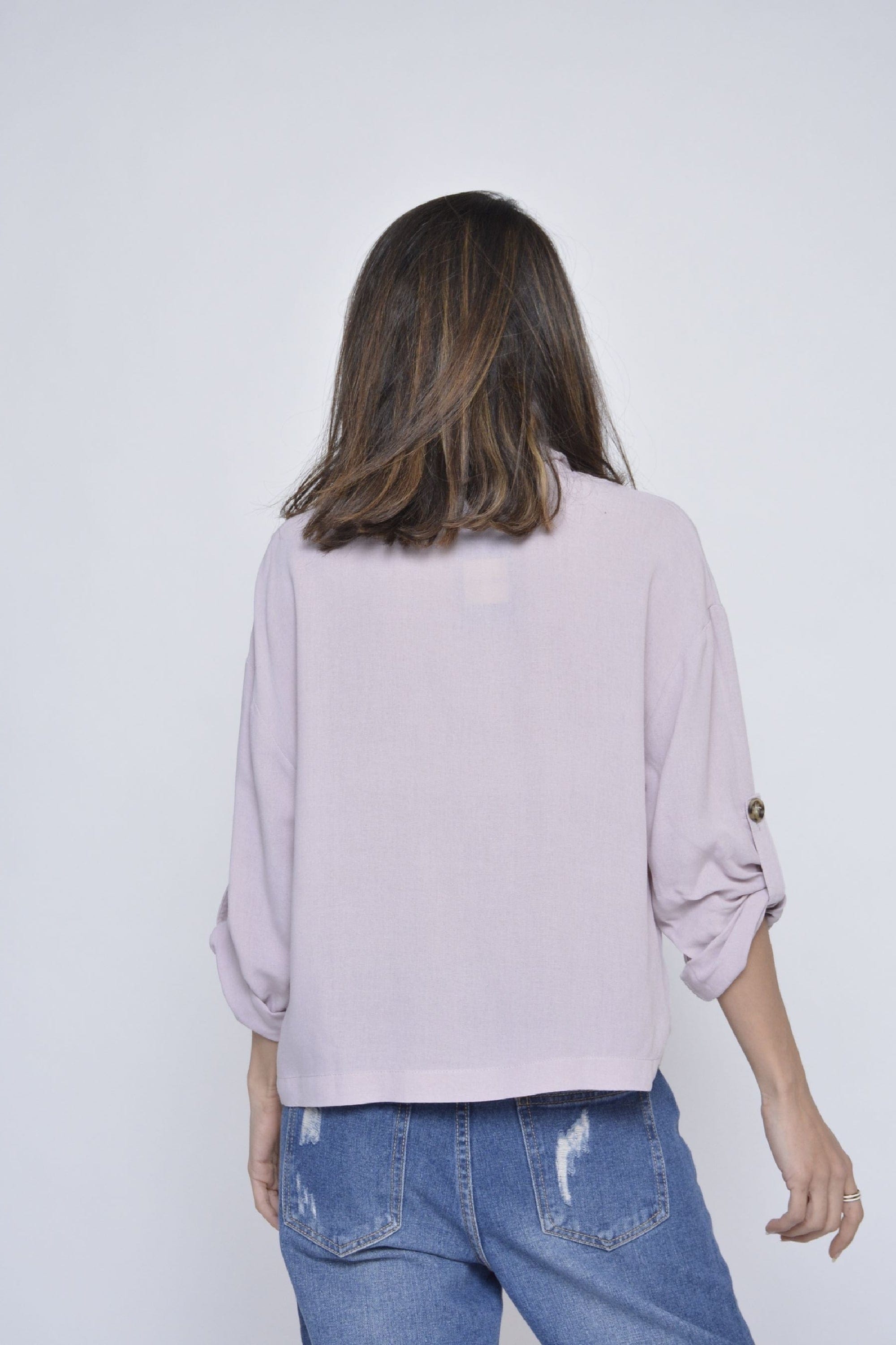 كيتشن جاكيت بأزرار أمامية كم طويل سادة نسائي وردي باهت