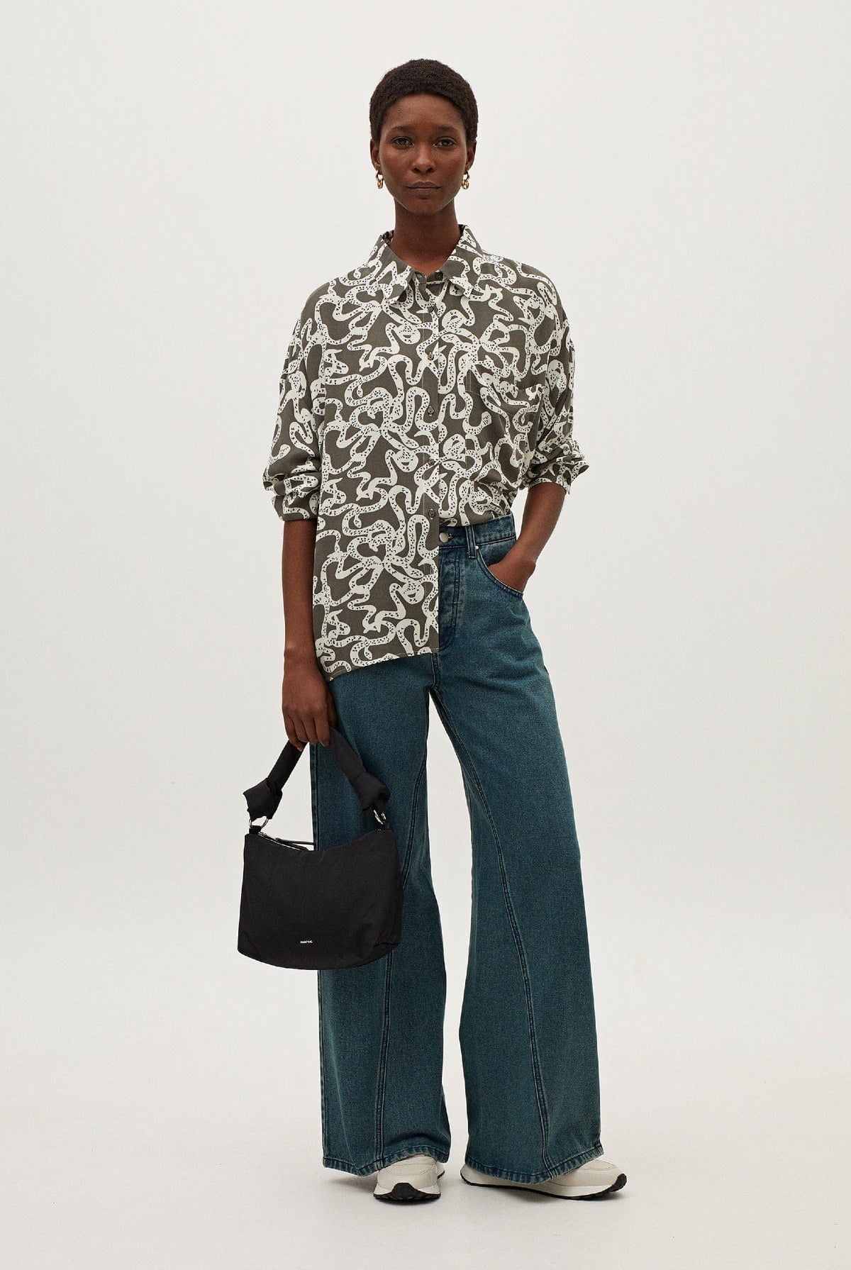 بارفوا قميص نسائي طويل مطبوع الكاكي