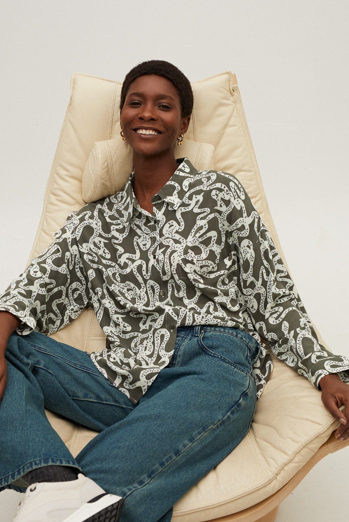 بارفوا قميص نسائي طويل مطبوع الكاكي