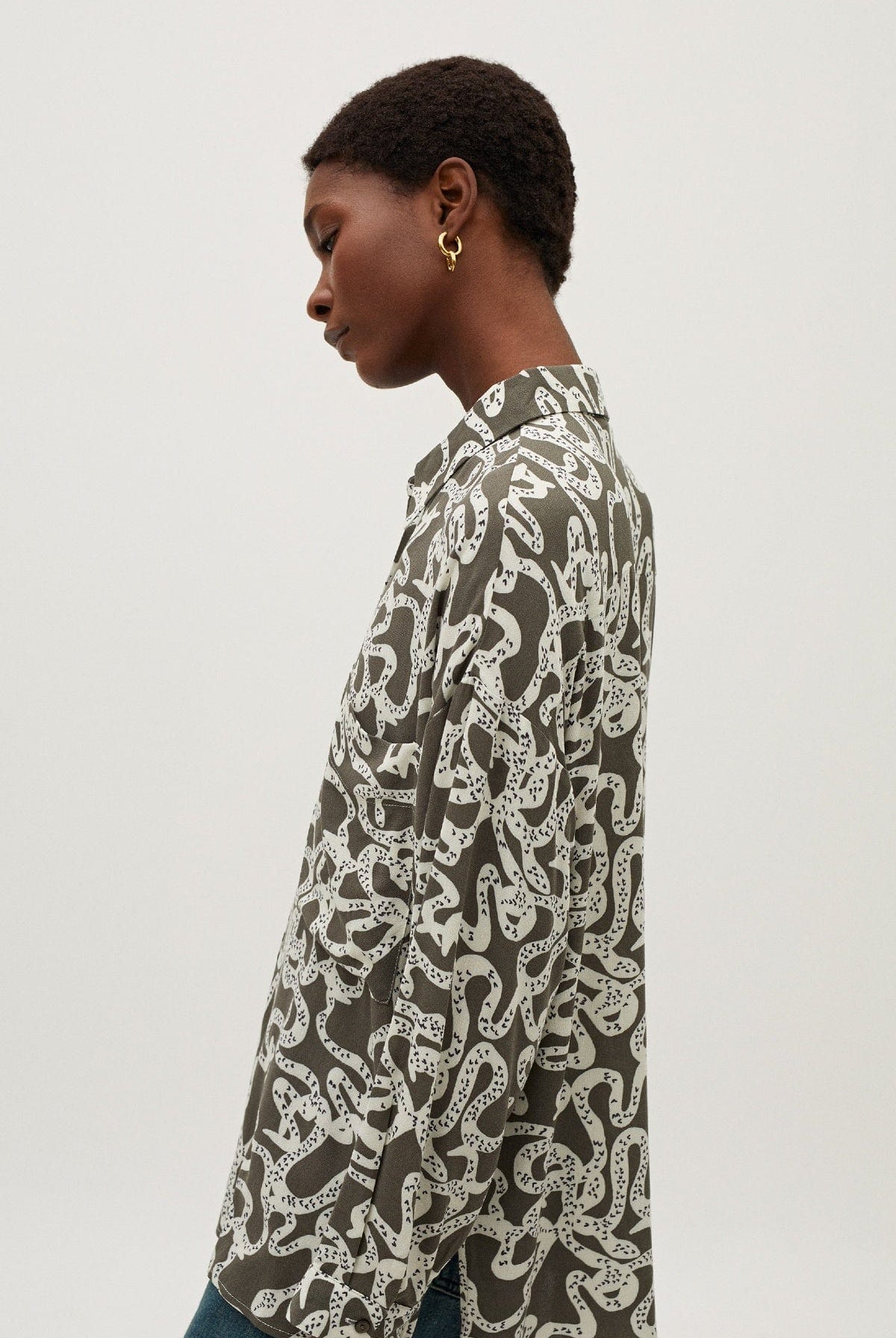 بارفوا قميص نسائي طويل مطبوع الكاكي