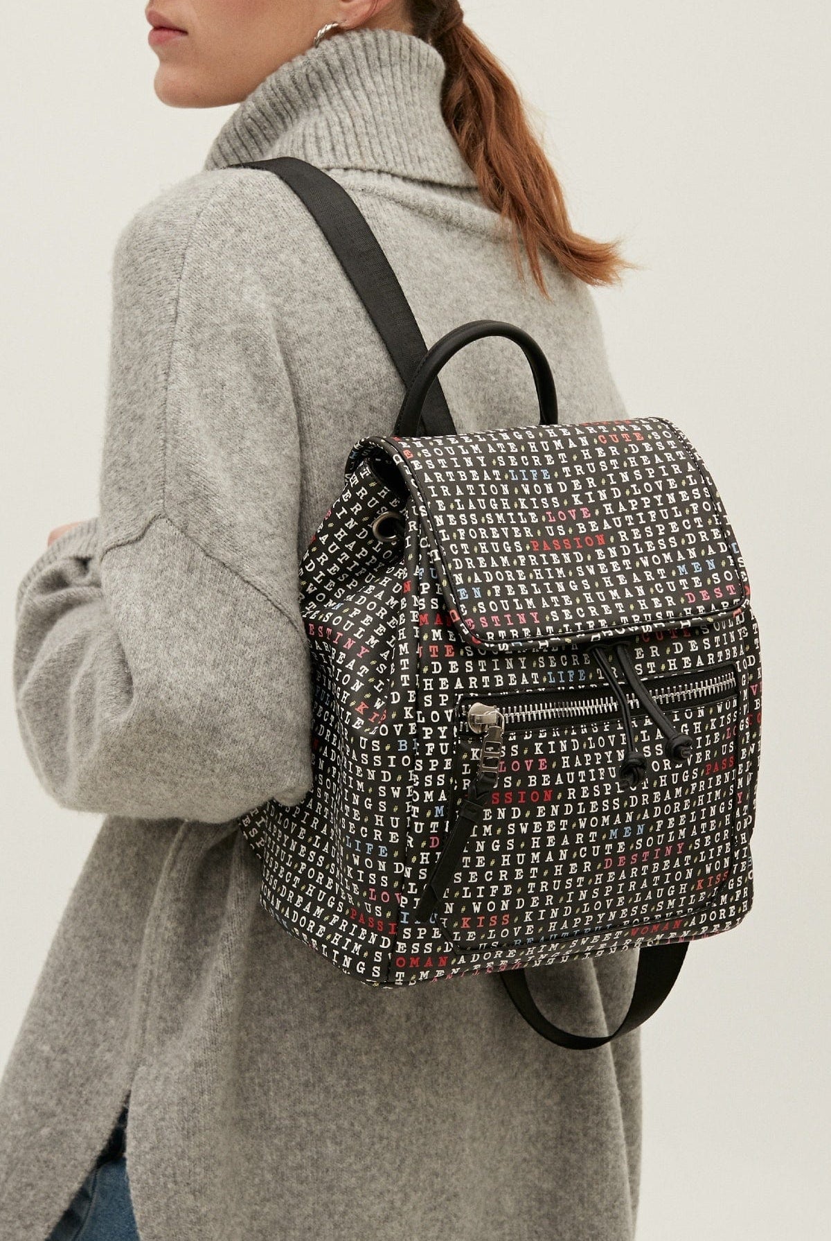 بارفوا حقيبة ظهر صغيرة نسائية مطبوعة بجيب خارجي