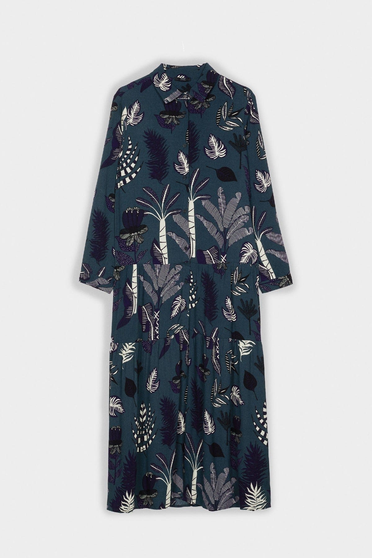 بارفوا فستان طويل كم طويل مشجر نسائي أخضر