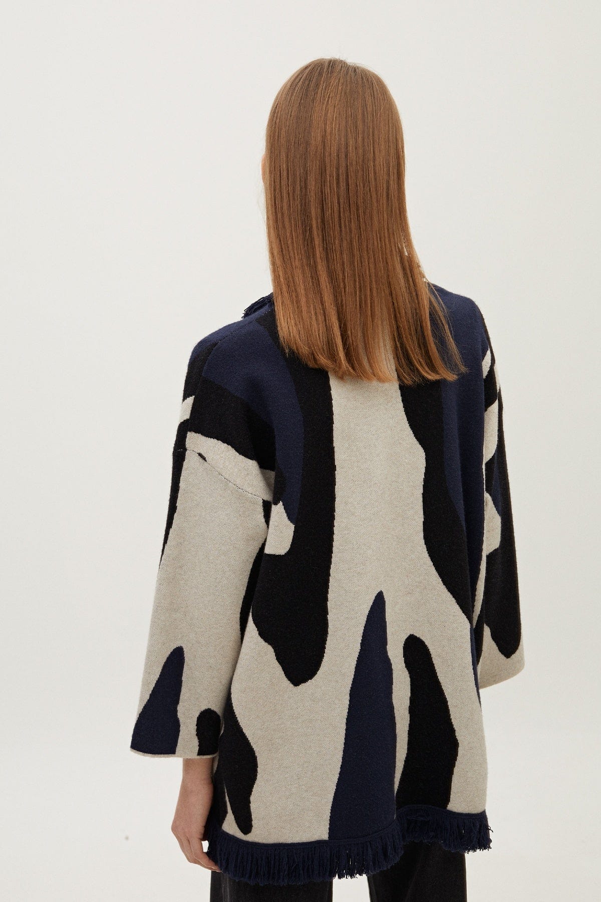 بارفوا كارديجان منقوش كم طويل نسائي أسود