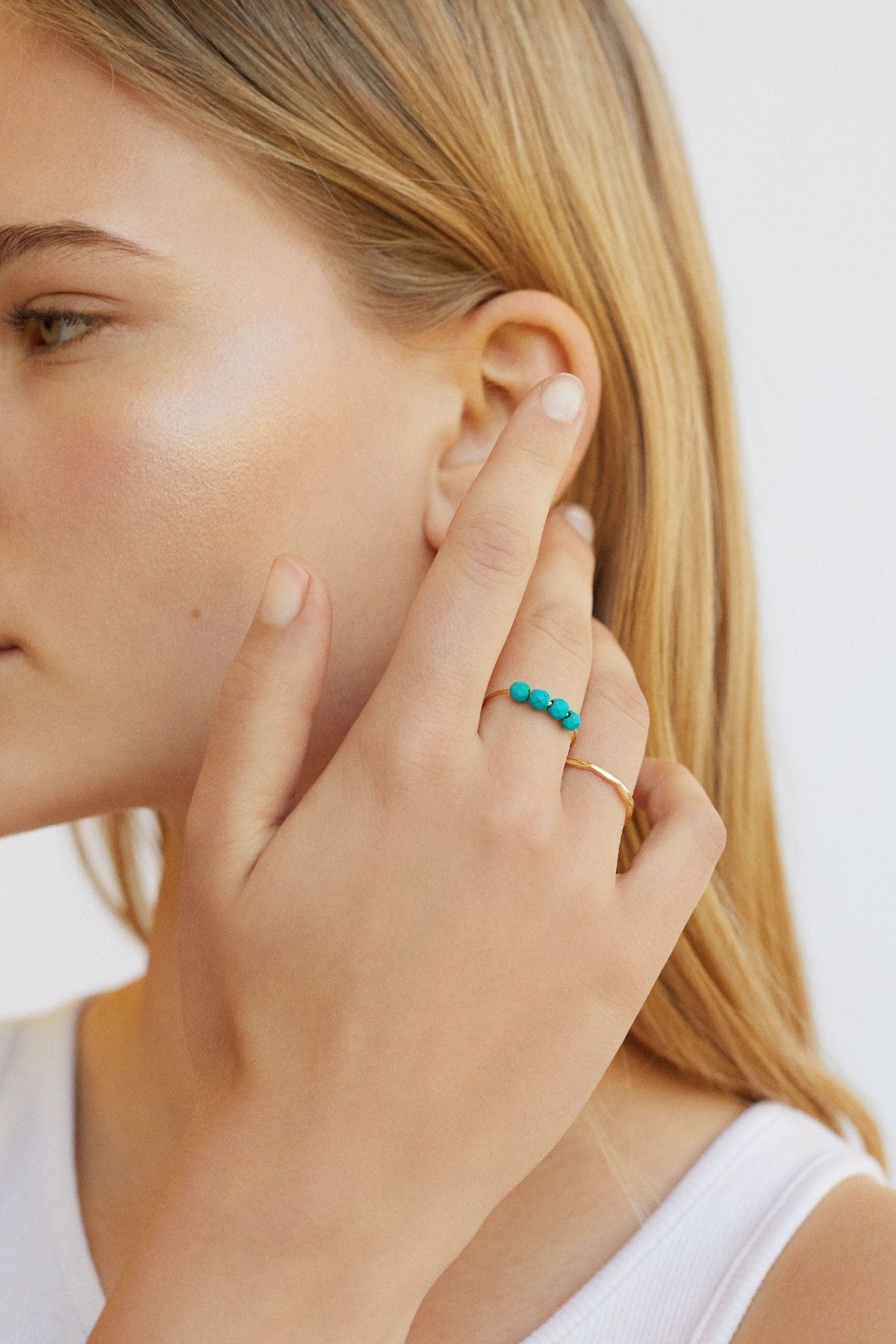 بارفوا مجموعة خواتم سانتوريني مزين بالخرز المنقوش تركواز