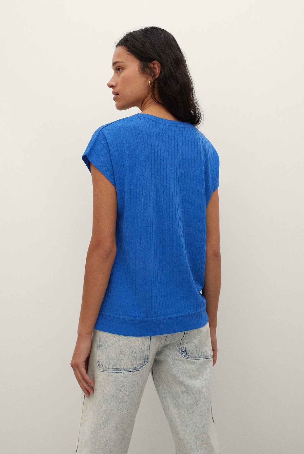 بارفوا تيشيرت كت مخطط بالطول برقبة دائرية واسعة