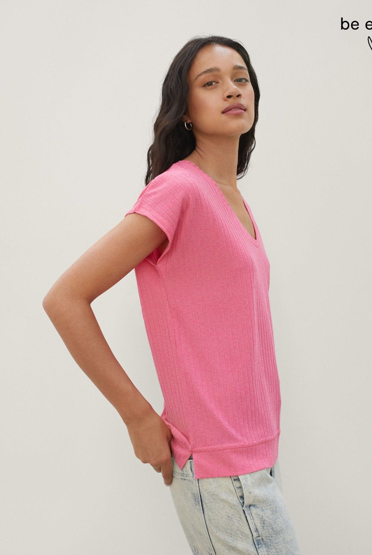 بارفوا تيشيرت كت مخطط بالطول برقبة دائرية واسعة