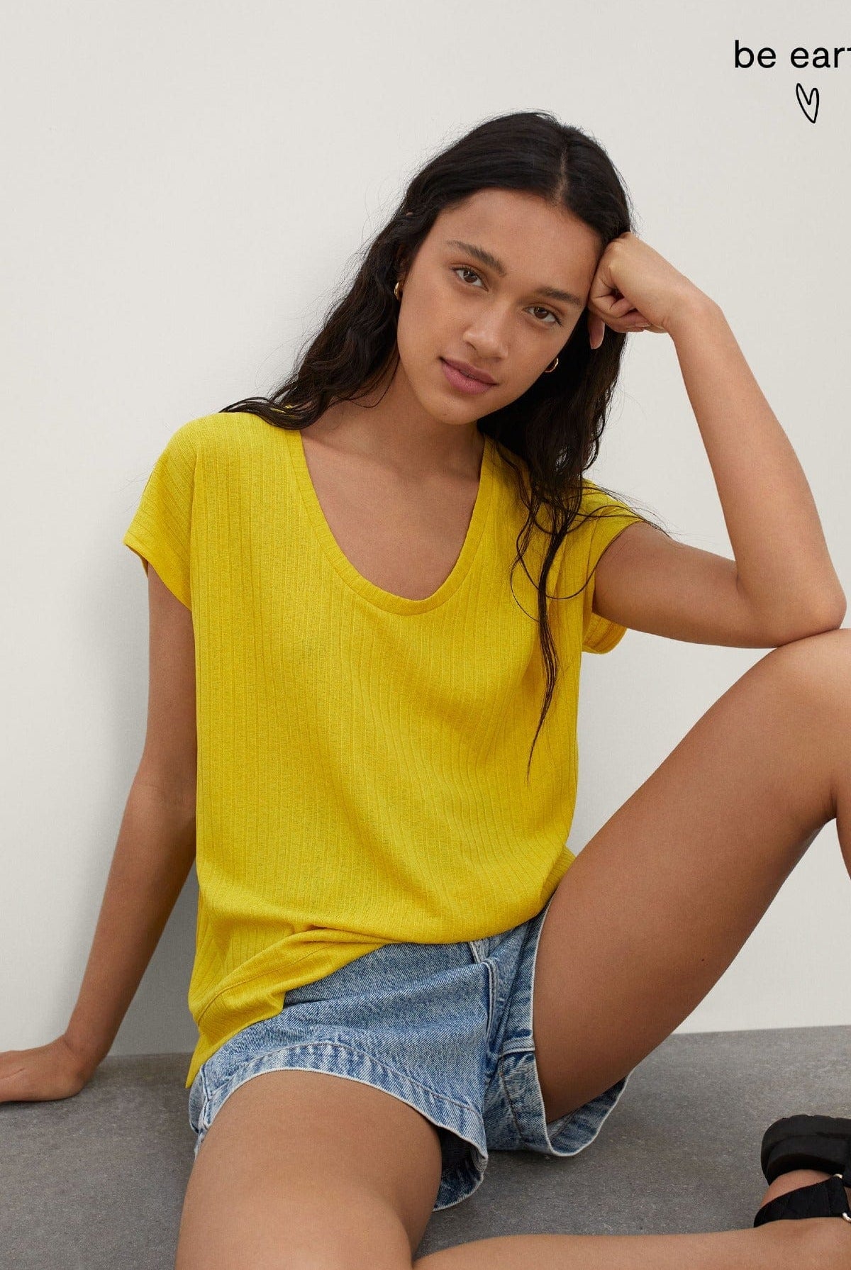 بارفوا تيشيرت كت مخطط بالطول برقبة دائرية واسعة