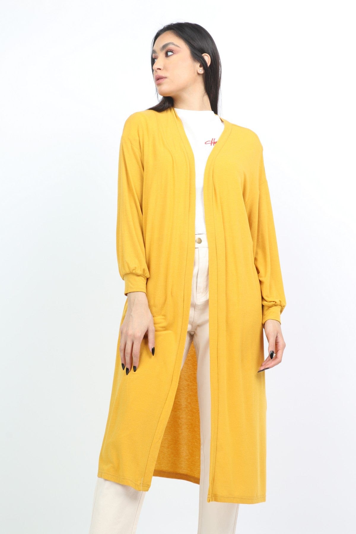 كيتشن كارديجان سادة واسع طويل بأكمام طويلة