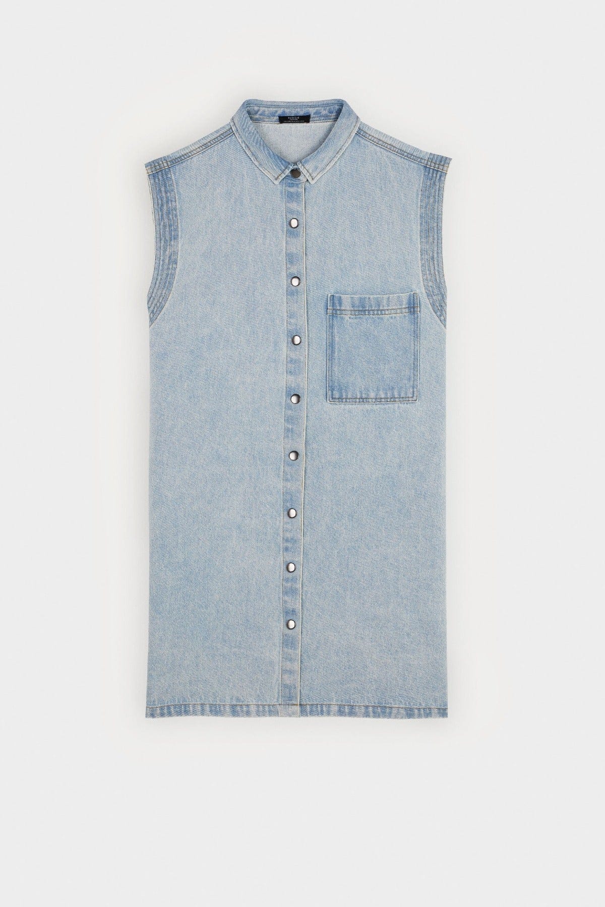 بارفوا فستان دنيم بجيب على الصدر أزرق