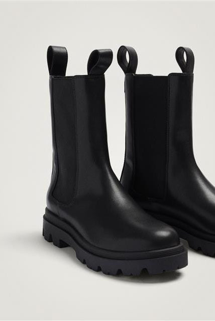 بارفوا حذاء هاف بوط جلد كعب مسطح بدون رباط