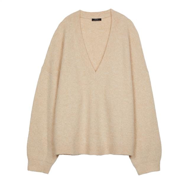 بارفوا بلوفر نسائي سادة بفتحة رقبة سبعة بيج