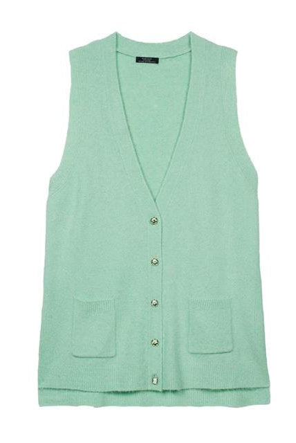 بارفوا سترة صوف نسائية كت بدون أكمام أخضر فاتح