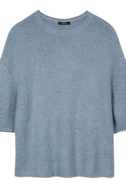 بارفوا بلوفر نسائي منسوج نص كم بياقة دائرية