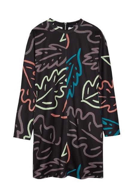 بارفوا فستان نسائي مطبوع بياقة دائرية أسود