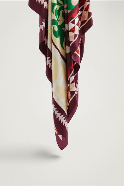 بارفوا سكارف بوليستر مربع بطابعة نسائي بورغندي