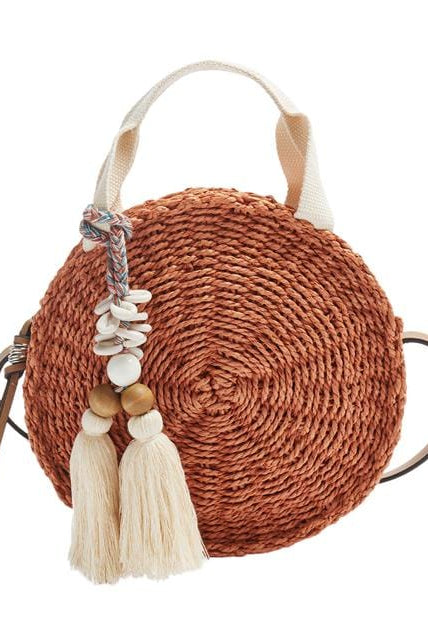 بارفوا شنطة دائرية منسوجة نسائية