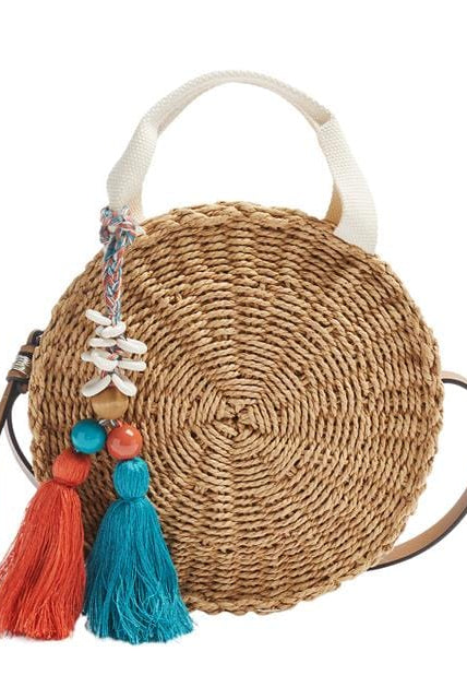 بارفوا شنطة دائرية منسوجة نسائية