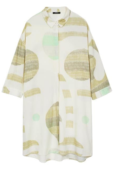 بارفوا قميص نسائي طويل منقوش بيج فاتح