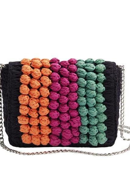 بارفوا شنطة كتف كروشيه مع سلسال طويل وردي