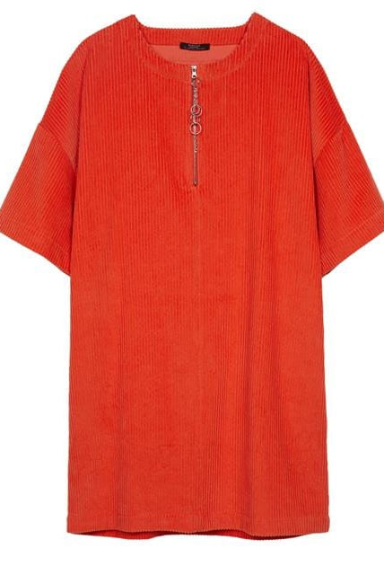 بارفوا فستان قصير بتصميم بلوزة منسوجة بسحاب برتقالي