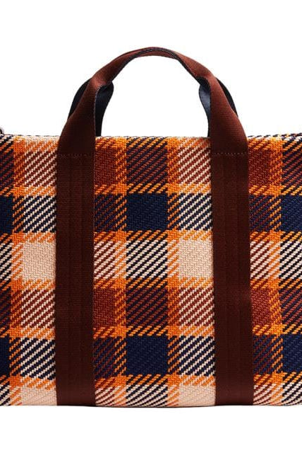 بارفوا شنطة يد كبيرة كاروهات نسائي بني