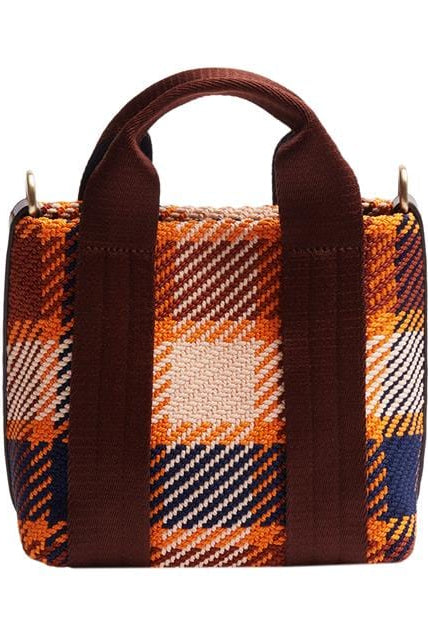 بارفوا شنطة توت باق نسائية منسوجة كاروهات بني