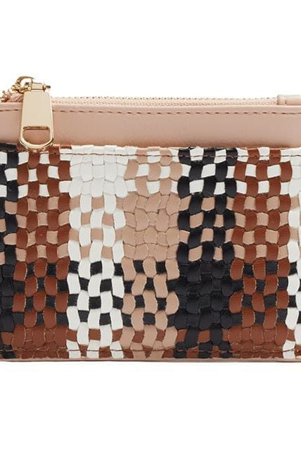 بارفوا محفظة صغيرة بسحاب جلد ألوان متداخلة نسائي أسود